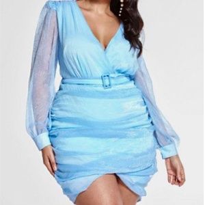 Fashion to figure plus size shimmer belted ruched dress